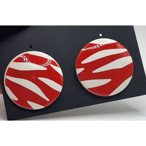 Vintage Red 80s Mod Deco Earrings 1.25in - Picture 1 of 3